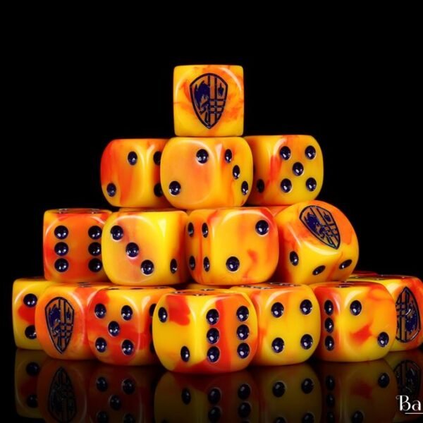 Hundred Kingdom Faction Dice On Red Swirl
