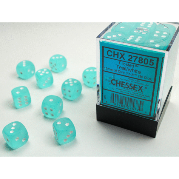Frosted Teal/white 12mm d6 Dice Block - (36 Dadi)