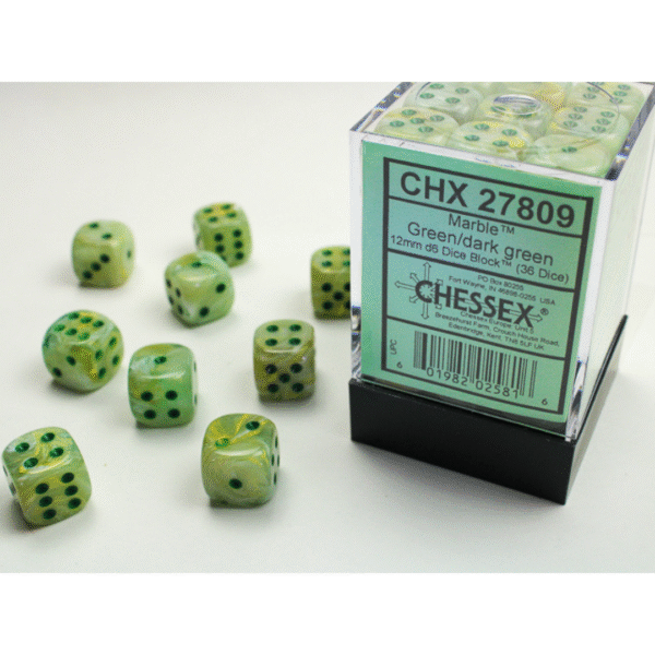 Marble Green/dark green 12mm d6 Dice Block - (36 Dadi)