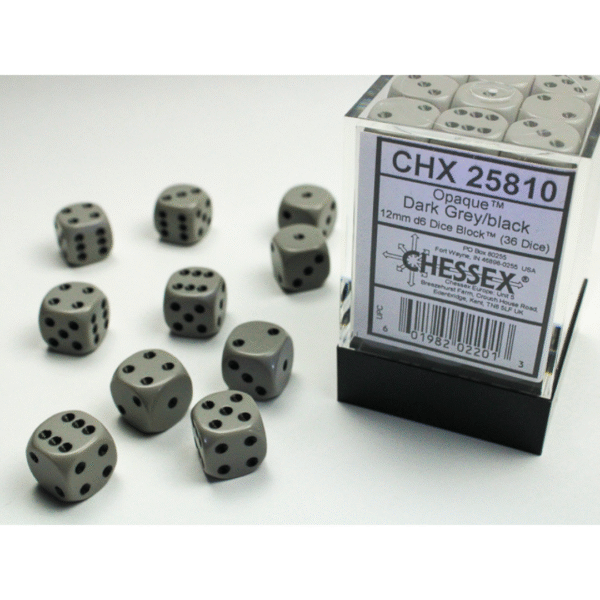Opaque Dark Grey/black 12mm d6 Dice Block - (36 Dadi)