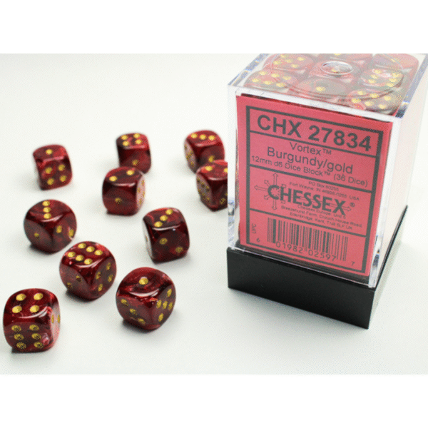Vortex Burgundy/gold 12mm d6 Dice Block - (36 Dadi)