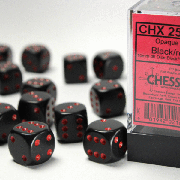 Set 12 Dadi D6 (16mm) Opachi Nero/Rosso