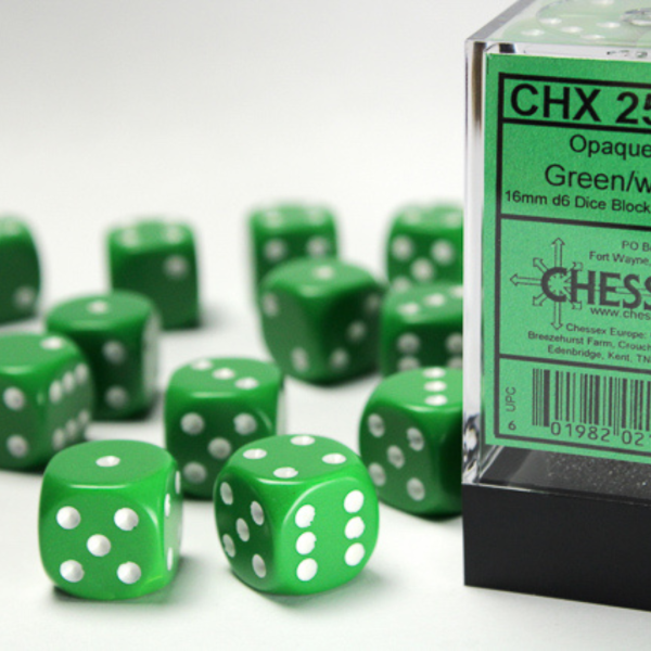 Set 12 Dadi D6 (16mm) Opachi Verde