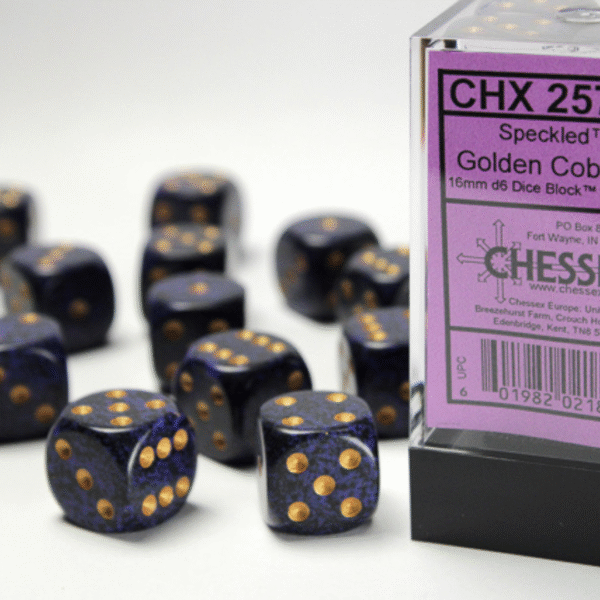Set 12 Dadi D6 (16mm) Speckled Cobalto/Oro
