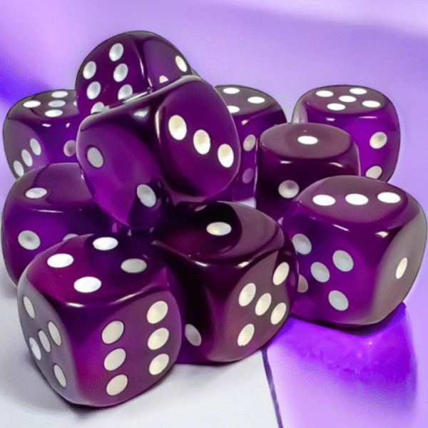 Set 12 Dadi D6 (16mm) Trasparenti Viola/Bianco