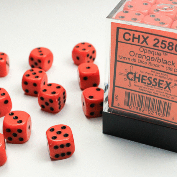 Set 36 Dadi D6 (12mm) Opachi Arancione/Nero