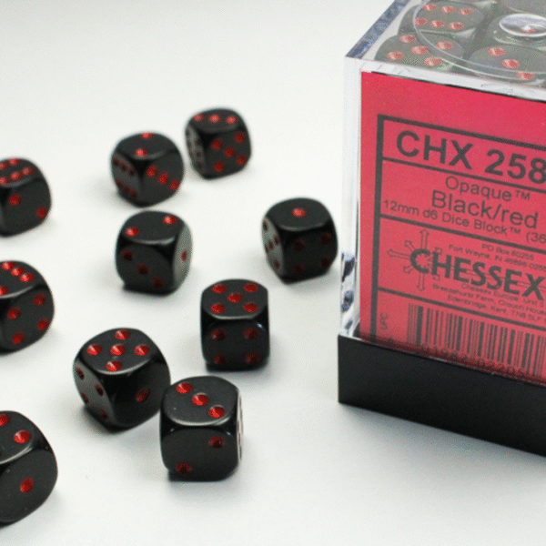 Set 36 Dadi D6 (12mm) Opachi Nero/Rosso