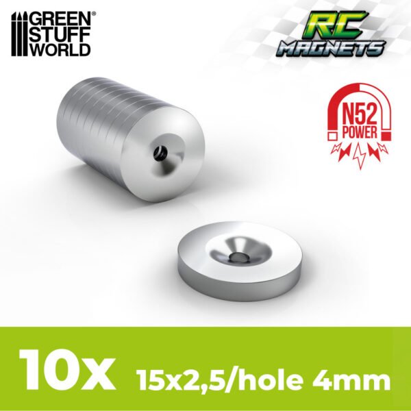 Magneti Neodimio 15x2.5mm con foro - 10 unità (N52)