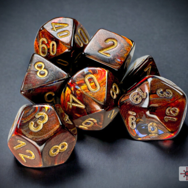Chessex - Set da 7 Mini Dadi - Scarab Blue Blood/Gold