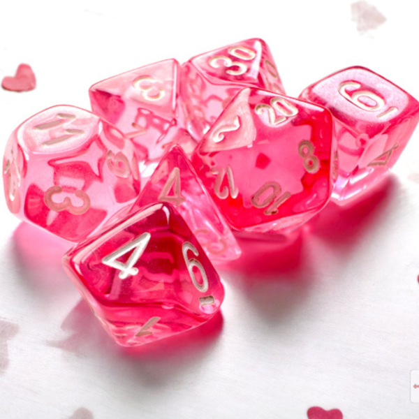 Chessex - Set da 7 Mini Dadi - Translucent Pink/White