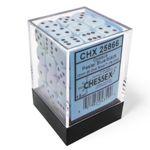 Opaque Pastel Blue/black 12mm d6 Dice Block (36 Dadi)