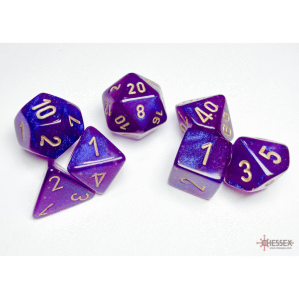 Borealis Royal Purple/Gold Luminary Polyhedral - Set da 7 Dadi Misti