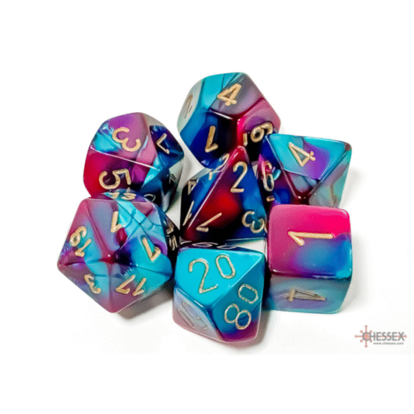 Gemini Purple-Teal/Gold Polyhedral - Set da 7 Dadi Misti