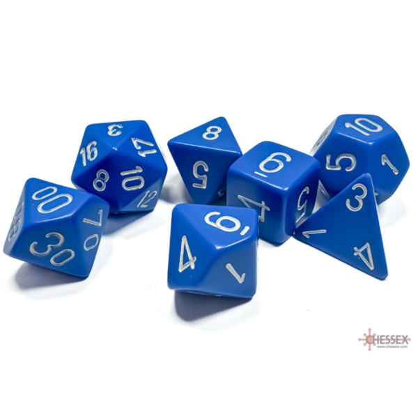 Opaque Blue/White Polyhedral - Set da 7 Dadi Misti