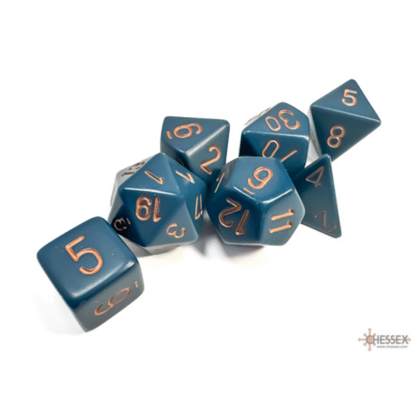 Opaque Dusty Blue/Copper Polyhedral - Set da 7 Dadi Misti