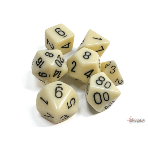 Opaque Ivory/Black Polyhedral - Set da 7 Dadi Misti