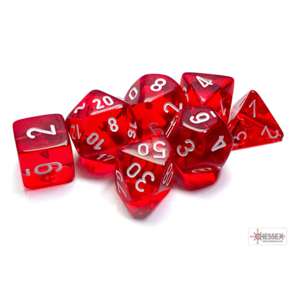 Translucent Red/White Polyhedral - Set da 7 Dadi Misti