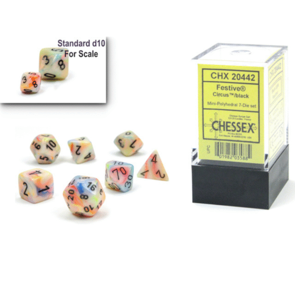 Chessex - Set da 7 Mini Dadi - Festive Circus/Black