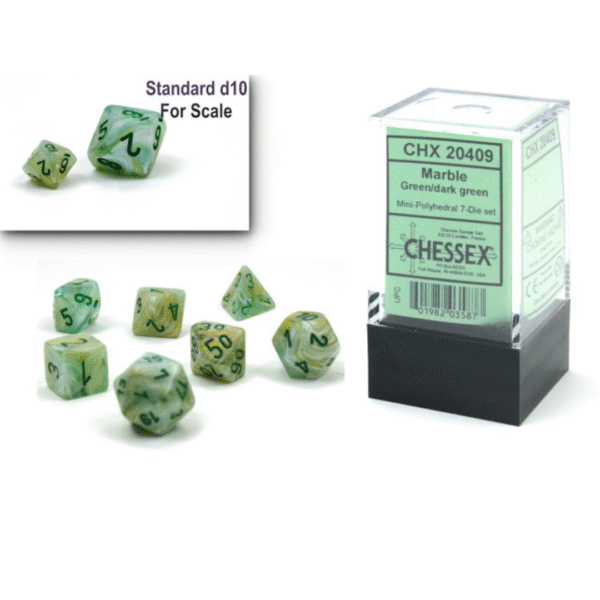 Chessex - Set da 7 Mini Dadi - Marble Green/Dark Green