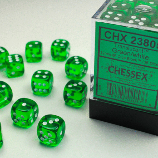 Set 36 Dadi D6 (12mm) - Translucent Green/White