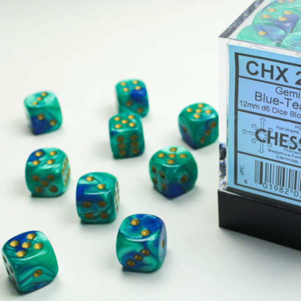 Set 36 Dadi D6 (12mm) - Gemini Blue-Teal/Gold