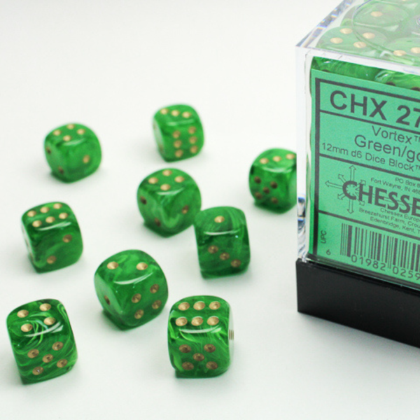 Set 36 Dadi D6 (12mm) - Vortex Green/Gold