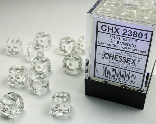 Set 36 Dadi D6 (12mm) - Translucent - Clear/white