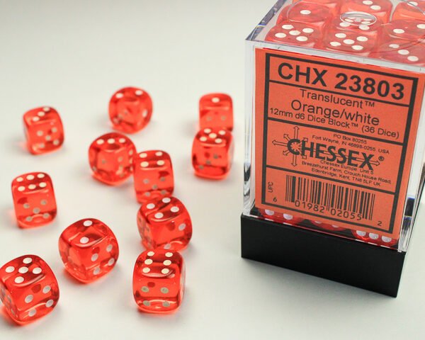 Set 36 Dadi D6 (12mm) - Translucent - Orange/white