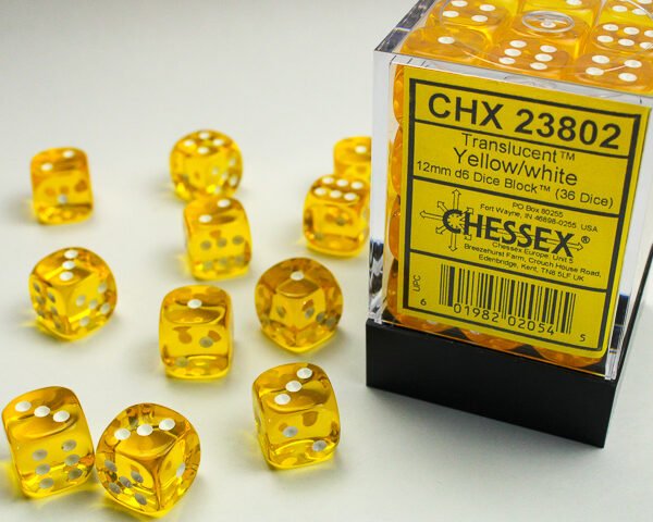 Set 36 Dadi D6 (12mm) - Translucent - Yellow/white