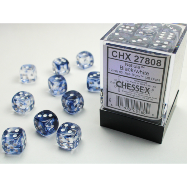 Chessex - Set 36 Dadi D6 (12mm) - Nebula Black/White