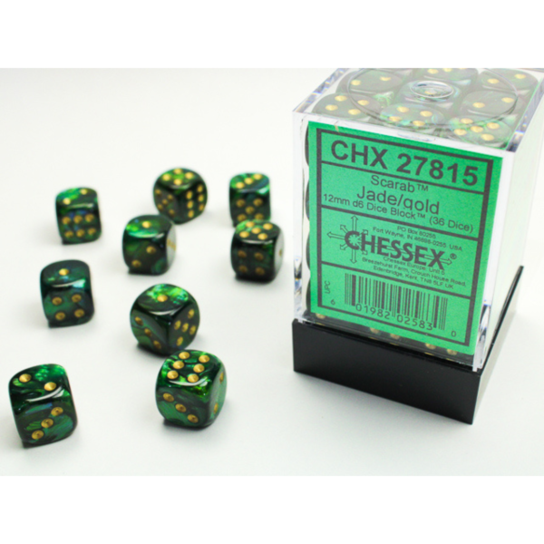 Chessex - Set 36 Dadi D6 (12mm) - Scarab Jade/Gold