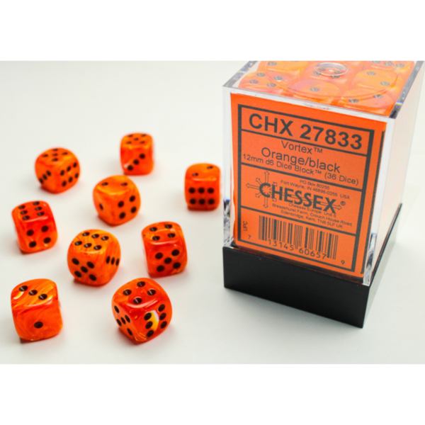 Chessex - Set 36 Dadi D6 (12mm) - Vortex Orange/Black